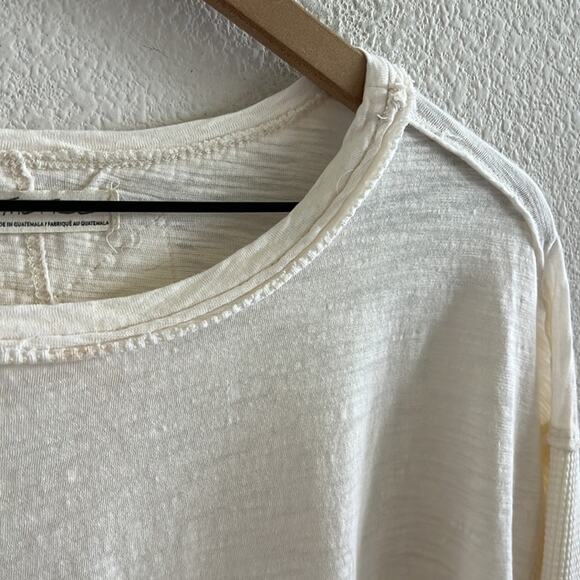 Free People We the Free Cream Burnout Oversized Tee with Waffle Knit Sleeve M - Picture 6 of 9